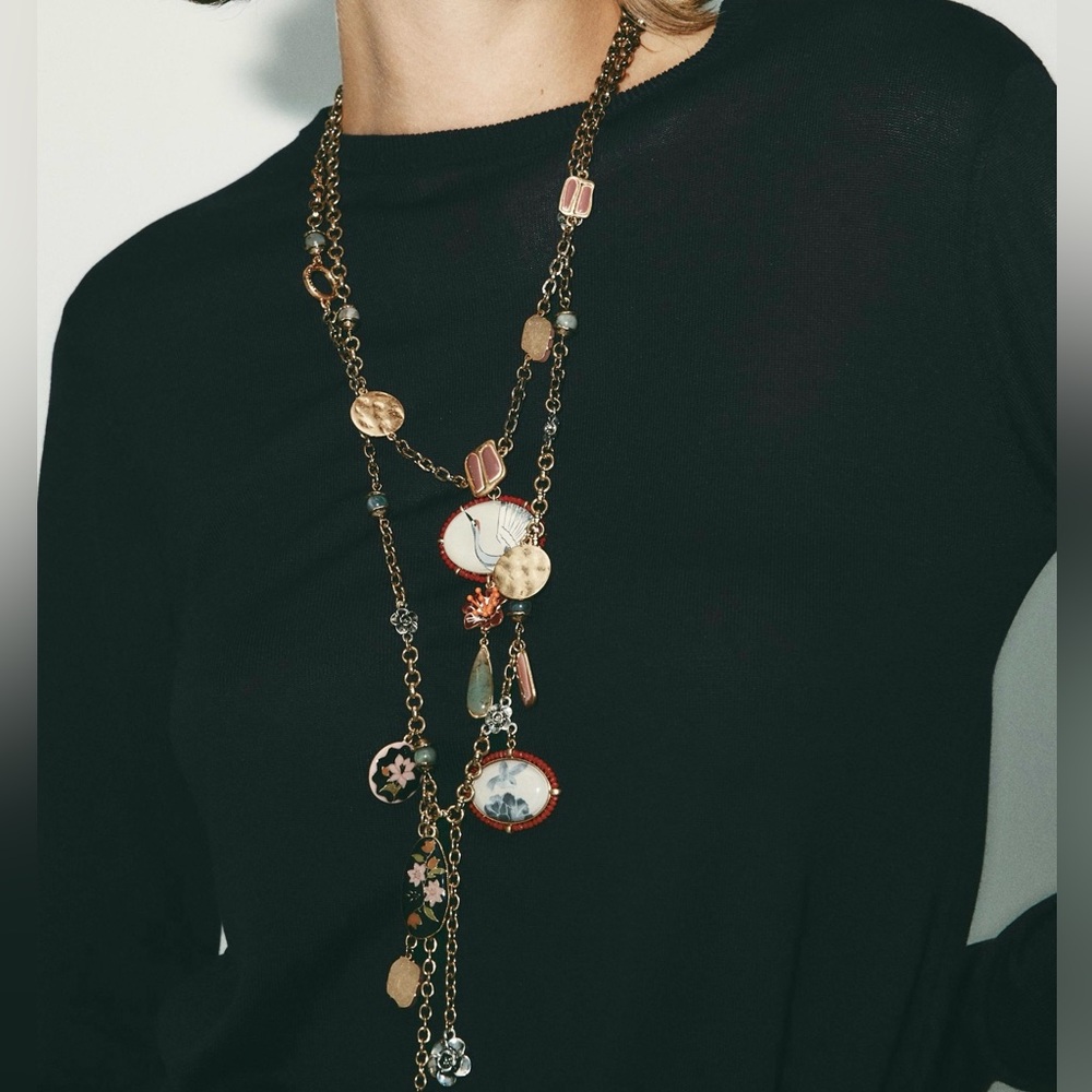 Floral & Bird Pattern Vintage Artistic 2-Layer Necklaces